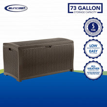 Load image into Gallery viewer, Suncast DBW7300 Mocha Wicker Resin Deck Box, 73-Gallon
