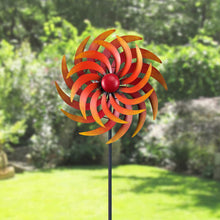 Load image into Gallery viewer, Alpine Corporation 75&quot; Tall Outdoor Dual Metal Rustic Garden Kinetic Wind Spinner Stake, Red and Orange