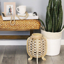 Load image into Gallery viewer, Motley Lane - Cassie Wood and Jute Lantern - LED Indoor Stylish Natural wood and white Color Lanterns