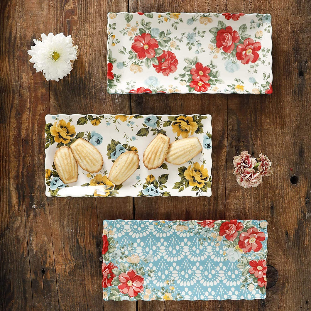 COLIBYOU Floral Medley 3-Piece Serving Platters