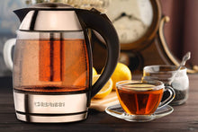 Load image into Gallery viewer, Chefman Electric Glass Kettle, Fast Boiling Water Heater w/ Auto Shutoff &amp; Boil Dry Protection, Separates from Base for Cordless Pouring, BPA Free, Removable Tea Infuser Included, 1.8 Liters