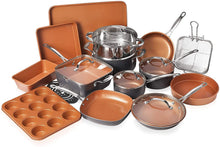 Load image into Gallery viewer, Gotham Steel Cookware + Bakeware Set with Nonstick Durable Ceramic Copper Coating – Includes Skillets, Stock Pots, Deep Square Fry Basket, Cookie Sheet and Baking Pans, 20 Piece