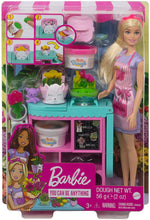 Load image into Gallery viewer, Barbie Florist Playset with 12-in Blonde Doll, Flower-Making Station, 3 Dough Colors, Mold, 2 Vases Teddy Bear, Great Gift for Ages 3 Years Old Up