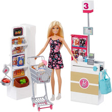 Load image into Gallery viewer, Barbie Doll, Blonde, and Grocery Store with Rolling Cart and Working Belt