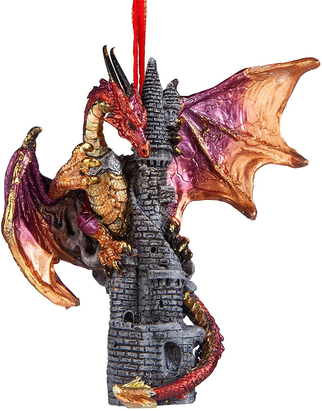 Christmas Tree Ornaments - Zanzibar the Gothic Dragon on Castle Holiday Ornament - Dragon Statue