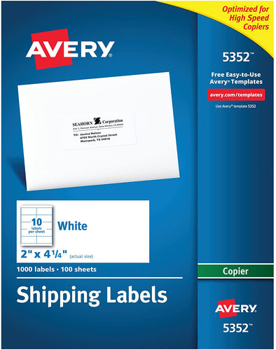 Avery Address Labels for Copiers, 2 x 4-1/4, Box of 1,000 (5352),White
