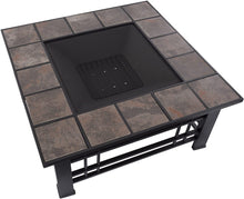 Load image into Gallery viewer, Fire Pit Set, Wood Burning Pit - Includes Spark Screen and Log Poker - Great for Outdoor and Patio, 32” Square Tile Firepit by Pure Garden