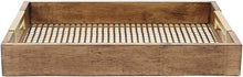 Load image into Gallery viewer, Kate and Laurel Hanneli Modern Glam Set of 2 Decorative Wood Nesting Trays in Walnut Finish with Gold Perforated Metal Base and Handles
