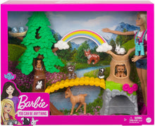 Load image into Gallery viewer, Barbie Wilderness Guide Interactive Playset with Blonde Doll (12-in), Outdoor Tree, Bridge, Overhead Rainbow, 10 Animals &amp; More, Great Gift for Ages 3 Years Old &amp; Up