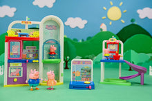 Load image into Gallery viewer, Peppa Pig Shopping Mall with Family, Includes 1 Connectable Mall Playset, 4 Character Toy Figures, 2 Chairs, 1 Pizza Table, 1 Toy Boat – Toys for Kids - Amazon Exclusive