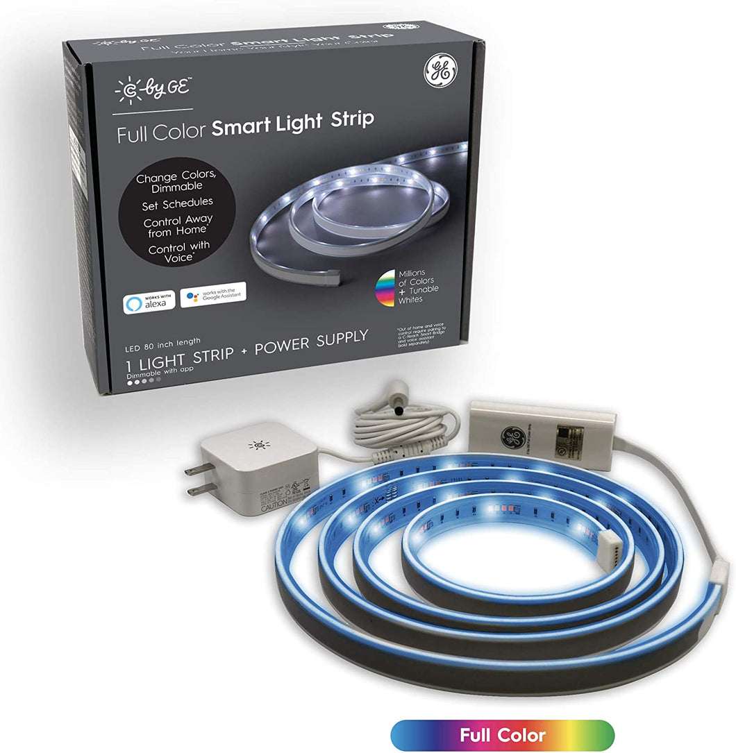 GE Lighting C by GE Full Color 80-inch LED, Bluetooth Enabled, Google Assistant Without, Works with Alexa and HomeKit with Hub Smart Light Strip, Power Supply