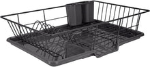 Load image into Gallery viewer, Home Basic 3 Piece Vinyl Coated Steel Dish Drainer Rack, Air Drying and Organizing Dishes, Side Mounted Cutlery Holder, Black