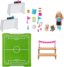 Load image into Gallery viewer, Barbie Dreamhouse Adventures Chelsea Doll, 6-Inch Blonde in Soccer Uniform, with Soccer Playset and Accessories, Gift for 3 to 7 Year Olds