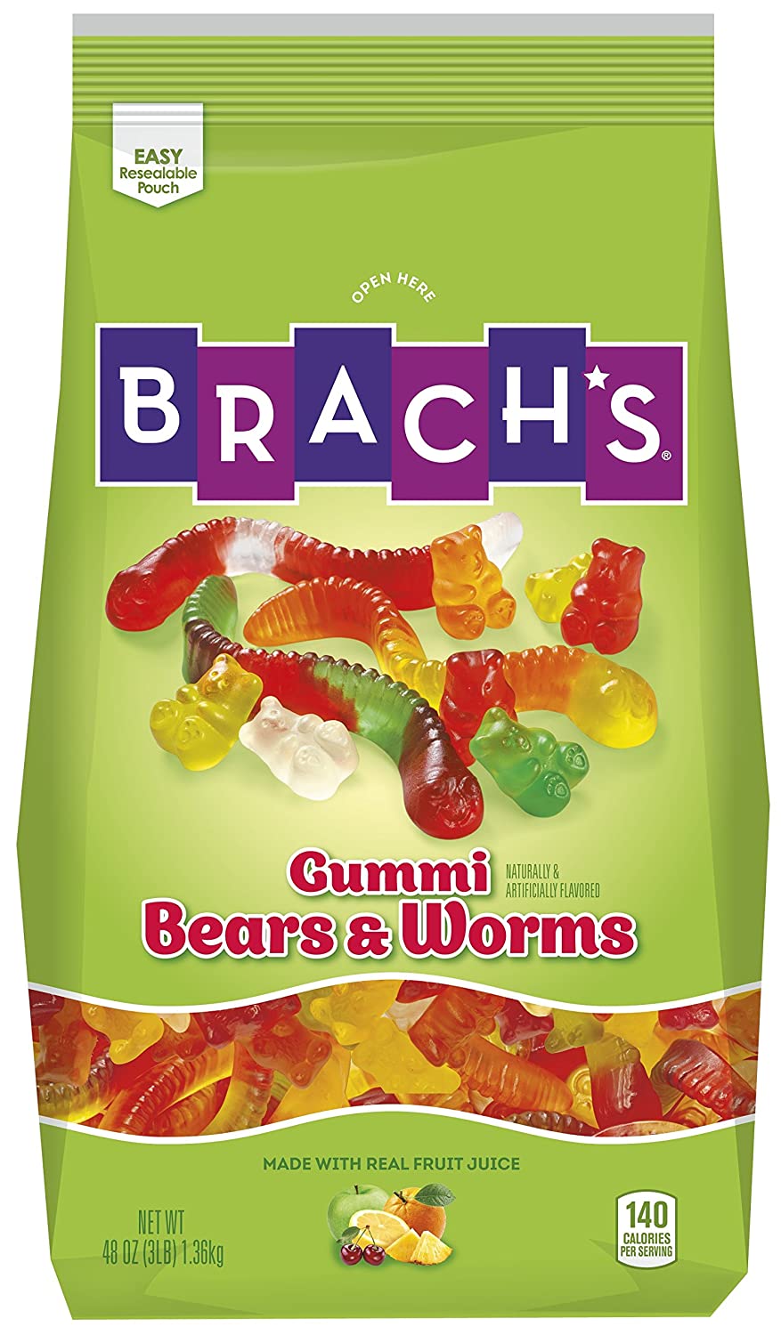Brach's Assorted Gummy Bear and Gummy Worm Mix, 3 Pound Bulk Candy Bag
