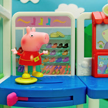 Load image into Gallery viewer, Peppa Pig Shopping Mall with Family, Includes 1 Connectable Mall Playset, 4 Character Toy Figures, 2 Chairs, 1 Pizza Table, 1 Toy Boat – Toys for Kids - Amazon Exclusive