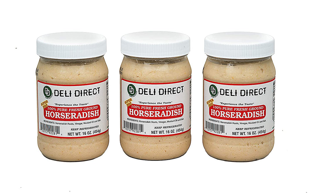 Deli Direct Extra Hot 100% Pure Fresh Ground Horseradish, 16 oz, 3 count