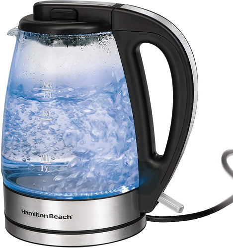 Hamilton Beach 1.7 L Glass Electric Kettle for Tea and Water, Cordless, LED Indicator