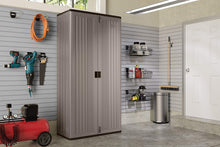 Load image into Gallery viewer, Suncast Mega Tall Storage Cabinet - Resin Construction for Garage Storage - 80.25" Garage Organizer with Shelving and Holds up to 75lbs. - Platinum Doors &amp; Slate Top