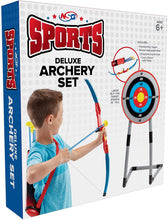 Load image into Gallery viewer, NSG Deluxe Bow and Arrow Set for Kids - Toy Archery Bow with Large Freestanding Target, Suction Cup Arrows, and Quiver