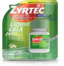 Load image into Gallery viewer, Zyrtec 24 HR Indoor/Outdoor Allergy Relief Liquid Gels Capsules, Cetirizine HCI Antihistamine, 40 ct