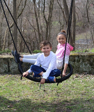 Load image into Gallery viewer, M &amp; M Sales Enterprises MM00124Web Riderz Outdoor Swing N' Spin- Safety Rated to 600 lb, 39 inch Diameter, Adjustable Hanging Ropes, Ready to Hang and Enjoy as a Family, Black
