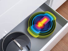 Load image into Gallery viewer, Joseph Joseph 40087 Nest 9 Nesting Bowls Set with Mixing Bowls Measuring Cups Sieve Colander