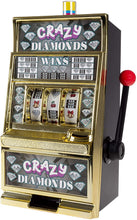 Load image into Gallery viewer, Trademark Gameroom Slot Machine Coin Bank – Electronic Realistic Mini Table Top Novelty Casino Toy with Lever for Kids &amp; Adults (Crazy Diamonds)