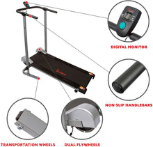 Load image into Gallery viewer, Sunny Health &amp; Fitness SF-T1407M Manual Walking Treadmill with LCD Display, Compact Folding, Portability Wheels and 220 LB Max Weight