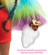 Load image into Gallery viewer, Barbie Extra Doll #1 in Furry Rainbow Coat with Pet Poodle, Brunette Afro-Puffs with Braids, Including ‘Shine Bright’ Sunglasses, Multiple Flexible Joints