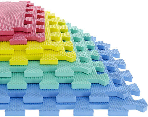 Foam Mat Floor Tiles, Interlocking EVA Foam Padding by Stalwart Â– Soft Flooring for Exercising, Yoga, Camping, Kids, Babies, Playroom Â– 8 Piece Set, Multi-Color, 12.4