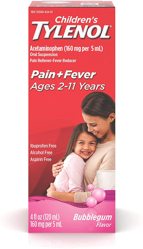Children's Tylenol Oral Suspension Medicine with Acetaminophen, Bubble Gum, 4 fl. oz