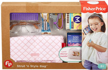 Load image into Gallery viewer, Fisher-Price Strut &#39;n Style Bag, 8 piece, pretend purse and accessories set for preschool kids ages 3 years &amp; up