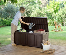 Load image into Gallery viewer, KETER Glenwood Plastic Deck Storage Container Box Outdoor Patio Furniture 101 Gal, Brown