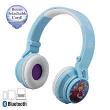 Load image into Gallery viewer, Frozen Bluetooth Headphones Disney Movie Wireless Kid Friendly Sound with Anna &amp; Elsa Graphics