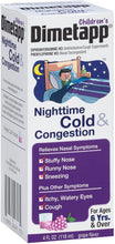 Load image into Gallery viewer, Children’s Dimetapp Nighttime Cold &amp; Congestion (4 fl. oz. Grape Flavor), Nasal Decongestant &amp; Antihistamine/Cough Suppressant, Ages 6+