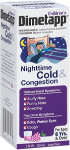 Children’s Dimetapp Nighttime Cold & Congestion (4 fl. oz. Grape Flavor), Nasal Decongestant & Antihistamine/Cough Suppressant, Ages 6+