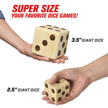 Load image into Gallery viewer, GoSports Giant 3.5&quot; Wooden Playing Dice Set with Bonus Rollzee Scoreboard (Includes 6 Dice, Dry-Erase Scoreboard and Canvas Carrying Bag)