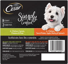 Load image into Gallery viewer, Cesar SIMPLY CRAFTED Adult Wet Dog Food Cuisine Complement Variety Pack –Chicken, Carrot, Potato and Peas, and Chicken, Sweet Potato, Apple, Barley and Spinach 1.3 Ounce Tubs (8-Pack)