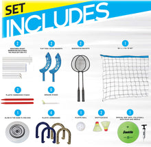 Load image into Gallery viewer, Franklin Sports Fun 5 Combo Set - Badminton, Volleyball, Flip Toss, Flying Disc - Horseshoes or Ring Toss