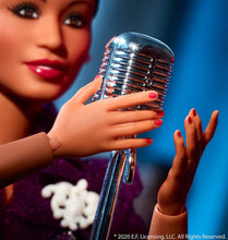 Load image into Gallery viewer, Barbie Inspiring Women Series Ella Fitzgerald Collectible Doll, 12-in, Wearing Purple Gown, with Microphone, Doll Stand and Certificate of Authenticity