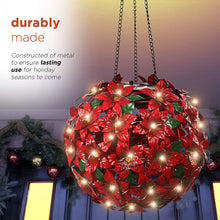 Load image into Gallery viewer, Alpine Corporation QLP924SLR-RD Solar Christmas Hanging Poinsettia Ornament with LED Light Indoor and Outdoor Festive Holiday Décor, 8-Inch, Red