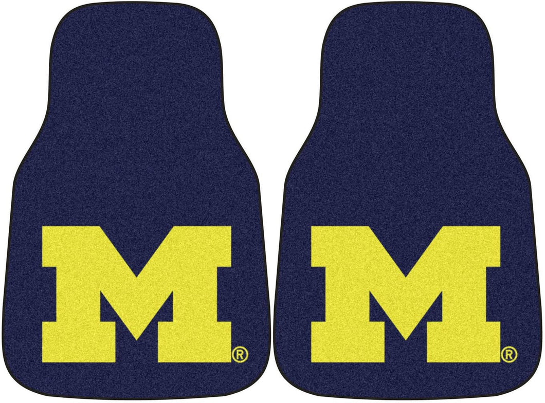 FANMATS Home Indoor Sports Team Logo Michigan 2-Piece Carpeted Car Mats 18