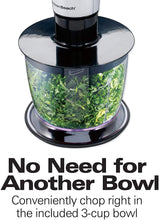 Load image into Gallery viewer, Hamilton Beach 59765 Immersion Hand Blender with Blending Wand, Whisk and 3-Cup Food Chopping Bowl, 3-Piece, Silver and Stainless Steel