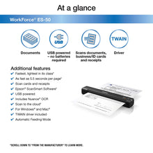 Load image into Gallery viewer, Epson Workforce ES-50 Portable Sheet-fed Document Scanner for PC and Mac