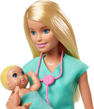 Load image into Gallery viewer, Barbie Baby Doctor Playset with Blonde Doll, 2 Infant Dolls, Toy Pieces, Multi