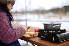 Load image into Gallery viewer, Gas ONE GS-3900P New Dual Fuel Propane or Butane Portable Stove with Brass Burner Head, Dual Spiral Flame 15,000 BTU Gas Stove with Convenient Carrying Case Most Powerful Heat Output Stove