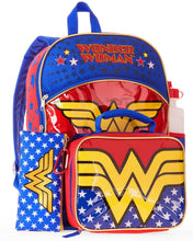 Load image into Gallery viewer, Wonder Woman 5-Piece Backpack Set with Lunchbag