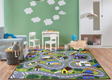 Load image into Gallery viewer, Ottomanson Jenny Collection Grey Base with Multi Colors Kids Children's Educational Road Traffic System Design(Non-Slip) Area Rug, 8'2" X 9'10", Multicolor
