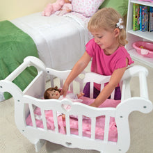 Load image into Gallery viewer, Melissa &amp; Doug White Wooden Doll Crib With Bedding (30 x 18 x 16 inches)
