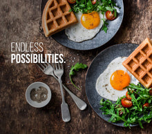 Load image into Gallery viewer, Chefman Anti-Overflow Belgian Waffle Maker w/Shade Selector, Temperature Control Mess Free Moat, Round Iron w/Nonstick Plates &amp; Cool Touch Handle, Measuring Cup Included